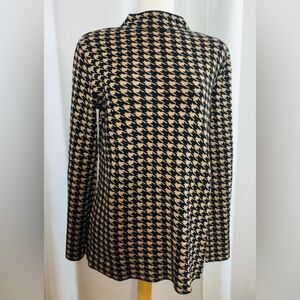 Ann Taylor Houndstooth Mock Neck Sweater Top Large Black Beige Long Sleeve Soft